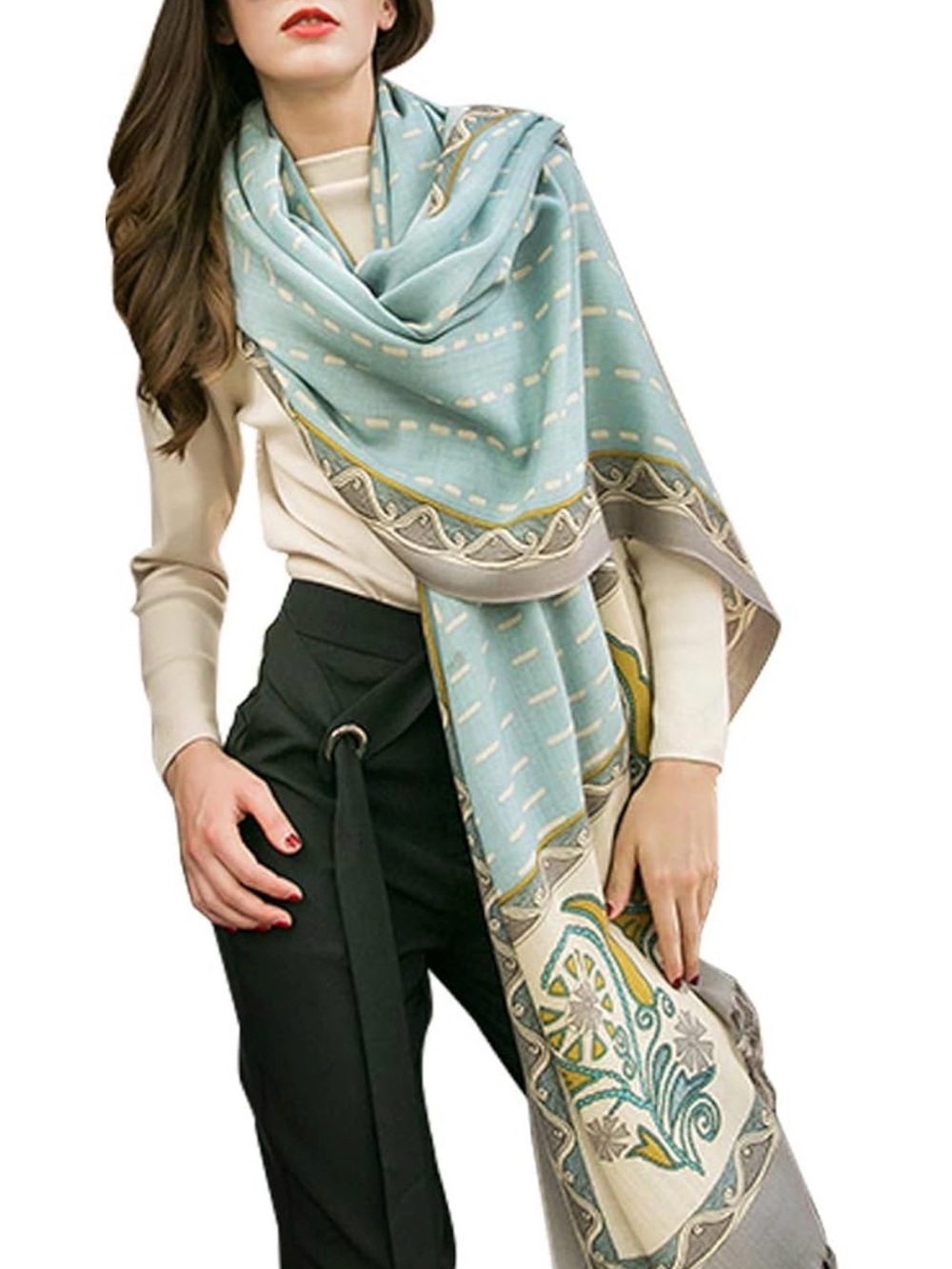DANA XU 100% Merino Wool Extra Large Pashmina Shawl for Women 96"x43" Oversized